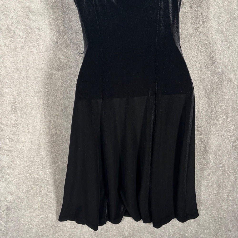 Betsey Johnson Vintage Black Velvet Lace Fit & Flare Dress Square Neck S Witchy - Picture 9 of 13